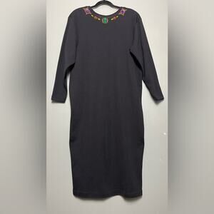 Vintage Travini Jeweled Embroidered Wool Blend Sweater Dress Women’s X Black